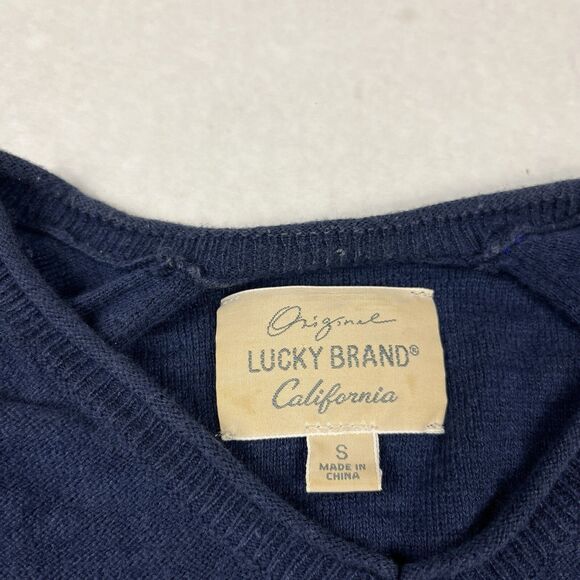 Lucky Brand Mens V-Neck Sweater Blue Long Sleeve Workwear Preppy Pullover S FLAW - Picture 4 of 11